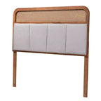 Baxton Studio King Esti Testiera in Tessuto e Legno con Rattan Grigio Chiaro/Noce Cenere: Design Metà Secolo, 5 Altezze Regolabili