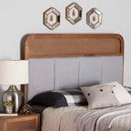 Baxton Studio King Esti Testiera in Tessuto e Legno con Rattan Grigio Chiaro/Noce Cenere: Design Metà Secolo, 5 Altezze Regolabili