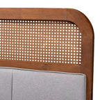 Baxton Studio King Esti Testiera in Tessuto e Legno con Rattan Grigio Chiaro/Noce Cenere: Design Metà Secolo, 5 Altezze Regolabili