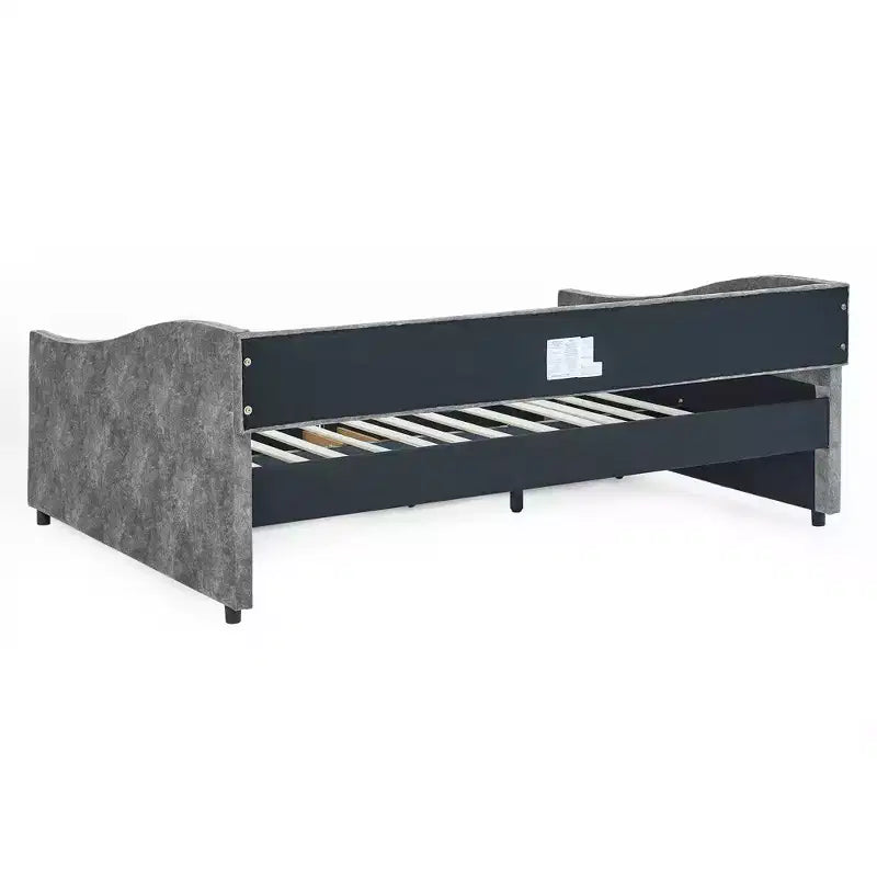 Divano Letto Imbottito Matrimoniale con Bottoni, Cassetti e Bracciolo a Onda, Grigio - ModernLuxe
