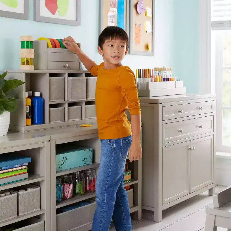 Martha Stewart Crafting Kids' Doppio contenitore aperto: Organizer per arti e mestieri in legno per bambini con contenitori in tessuto