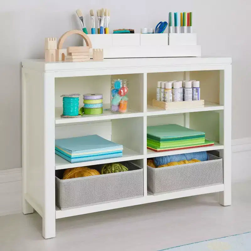 Martha Stewart Crafting Kids' Doppio contenitore aperto: Organizer per arti e mestieri in legno per bambini con contenitori in tessuto