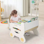 Tavolo e Sedia da Disegno per Bambini Costway, Set per Leggere e Giocare con Penne e Gomma da Lavagna, Blu/Marrone