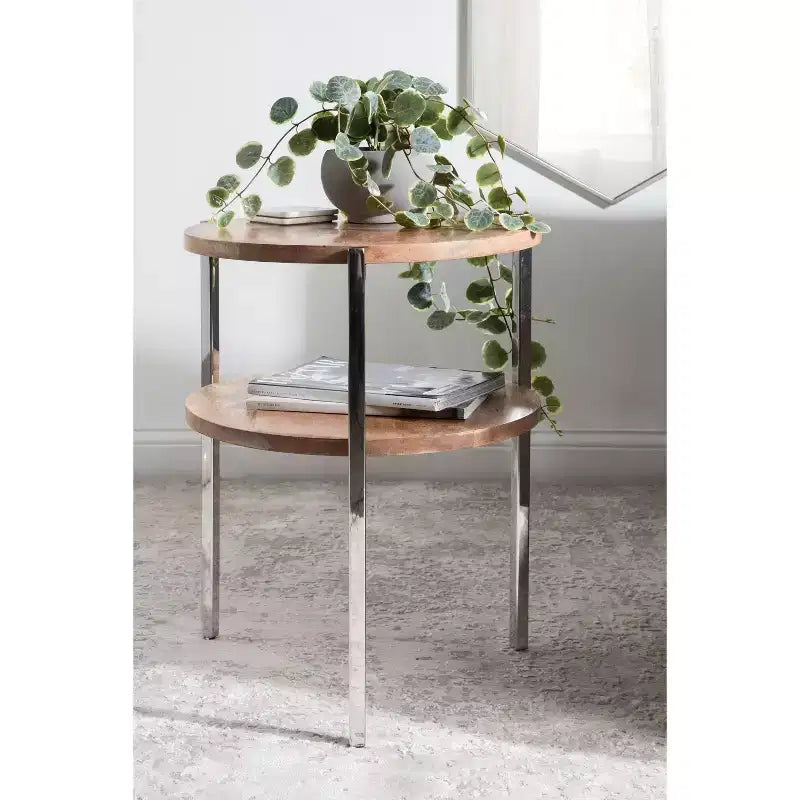 Tavolino rotondo in legno Kate e Laurel Lamaar, 19x19x25, naturale e argento