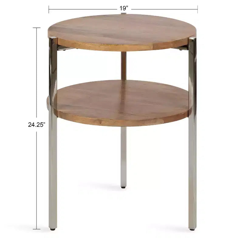 Tavolino rotondo in legno Kate e Laurel Lamaar, 19x19x25, naturale e argento