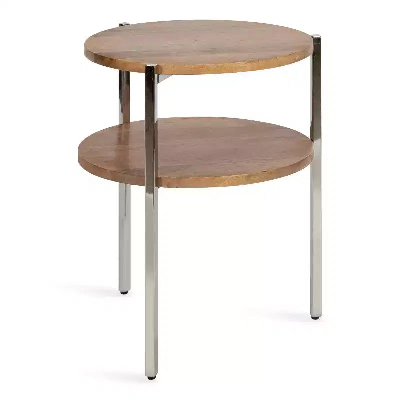 Tavolino rotondo in legno Kate e Laurel Lamaar, 19x19x25, naturale e argento