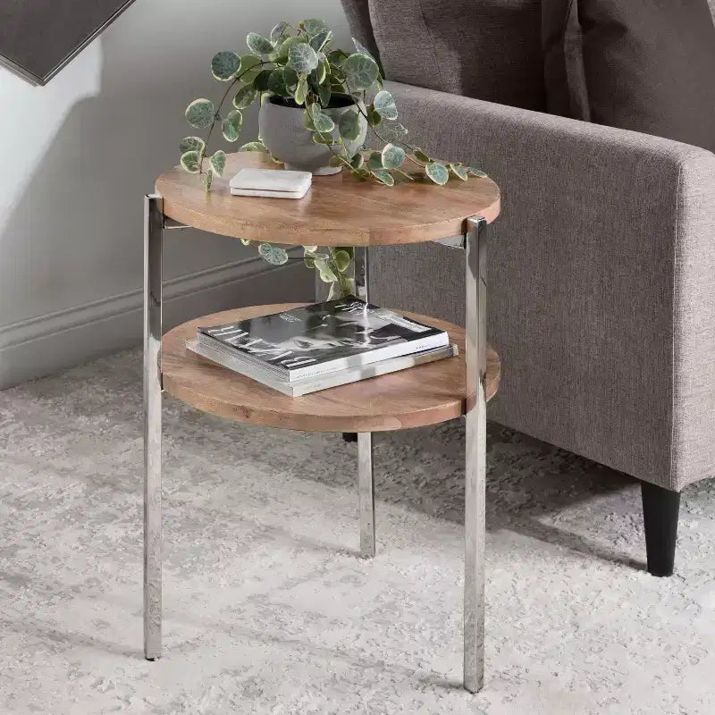 Tavolino rotondo in legno Kate e Laurel Lamaar, 19x19x25, naturale e argento