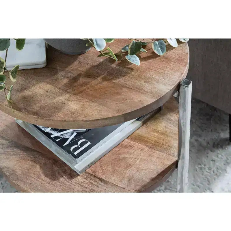 Tavolino rotondo in legno Kate e Laurel Lamaar, 19x19x25, naturale e argento