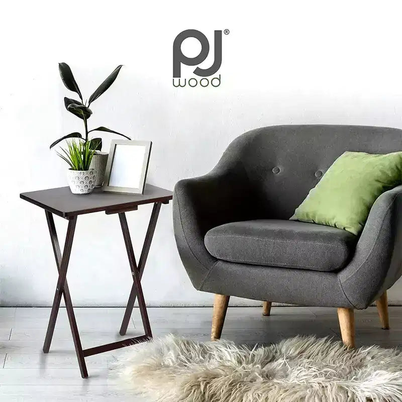 PJ Wood Tavolino Pieghevole Portatile per TV, Scrivania, Espresso (Set da 8 Pezzi)