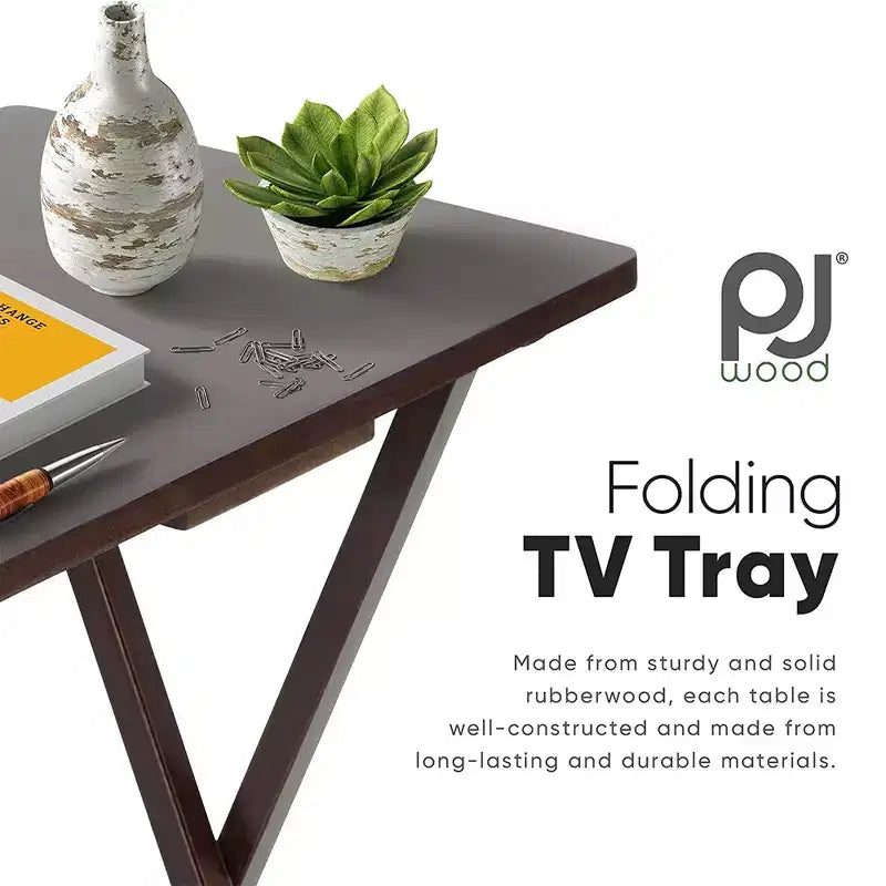 PJ Wood Tavolino Pieghevole Portatile per TV, Scrivania, Espresso (Set da 8 Pezzi)