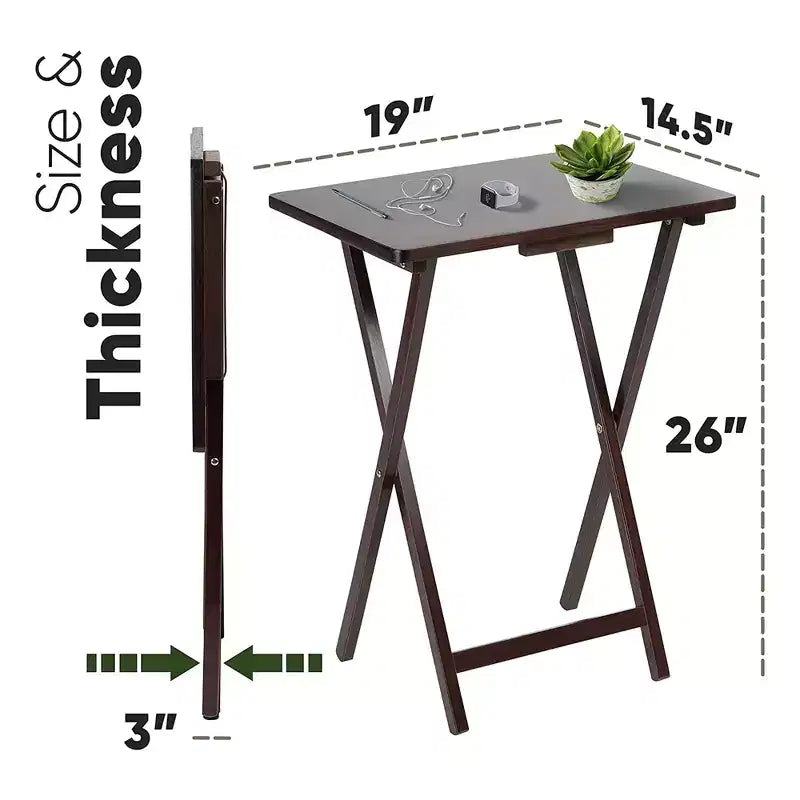 PJ Wood Tavolino Pieghevole Portatile per TV, Scrivania, Espresso (Set da 8 Pezzi)