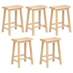 PJ Wood Classic Saddle-Seat 29 Tall Kitchen Counter Stool for Homes, Dining Spaces, and Bars w/Backless Seat, 4 Square Legs, Natural (5 Pack)
