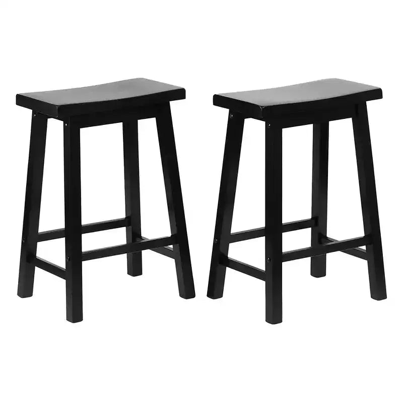 PJ Wood Sgabelli Alti da 61 cm Classici con Seduta a Sella per Cucine, Sale da Pranzo e Bar, con Sedili Senza Schienale, 4 Gambe Quadrate, Neri (Set da 10)