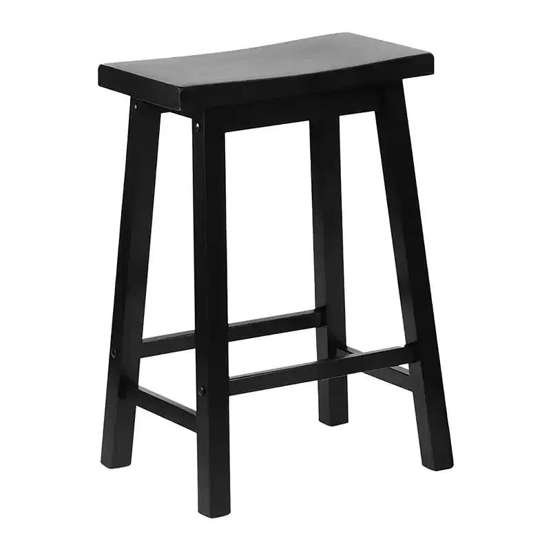 PJ Wood Sgabelli Alti da 61 cm Classici con Seduta a Sella per Cucine, Sale da Pranzo e Bar, con Sedili Senza Schienale, 4 Gambe Quadrate, Neri (Set da 10)