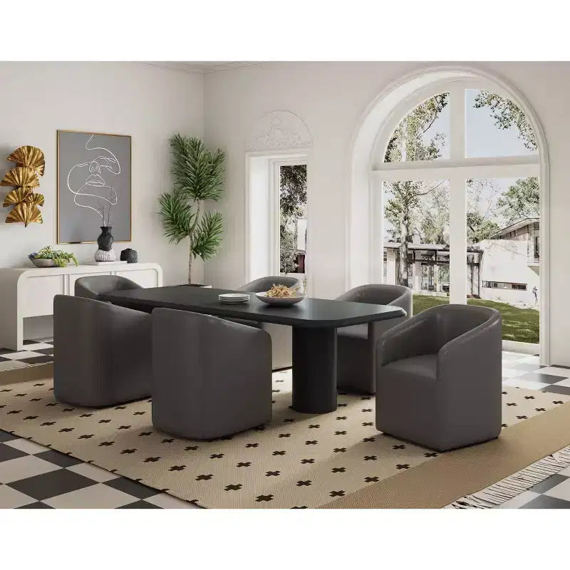 Set of 2 Anna Modern Round Faux Leather Dining Armchairs - Manhattan Comfort