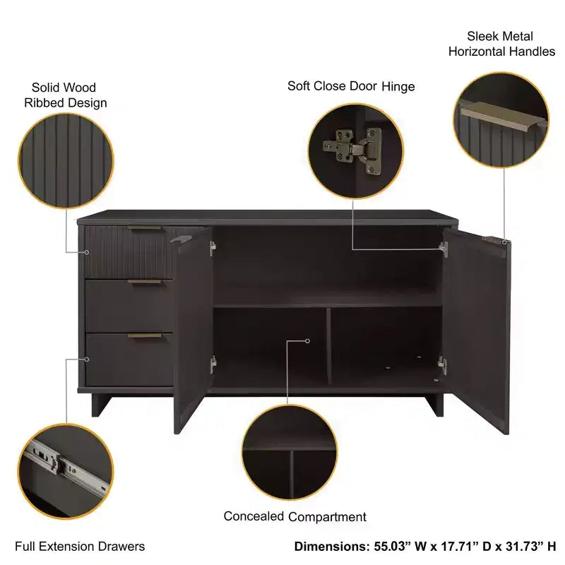 55.07 Credenza Moderna a 3 Cassetti Granville - Manhattan Comfort