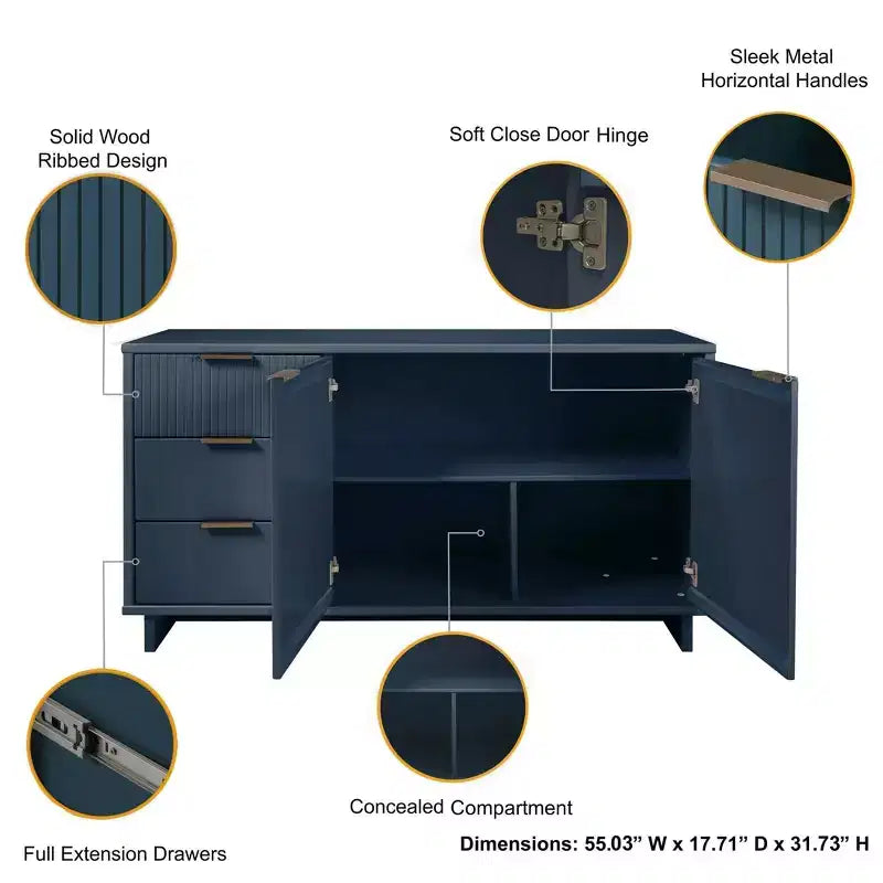 55.07 Credenza Moderna a 3 Cassetti Granville - Manhattan Comfort