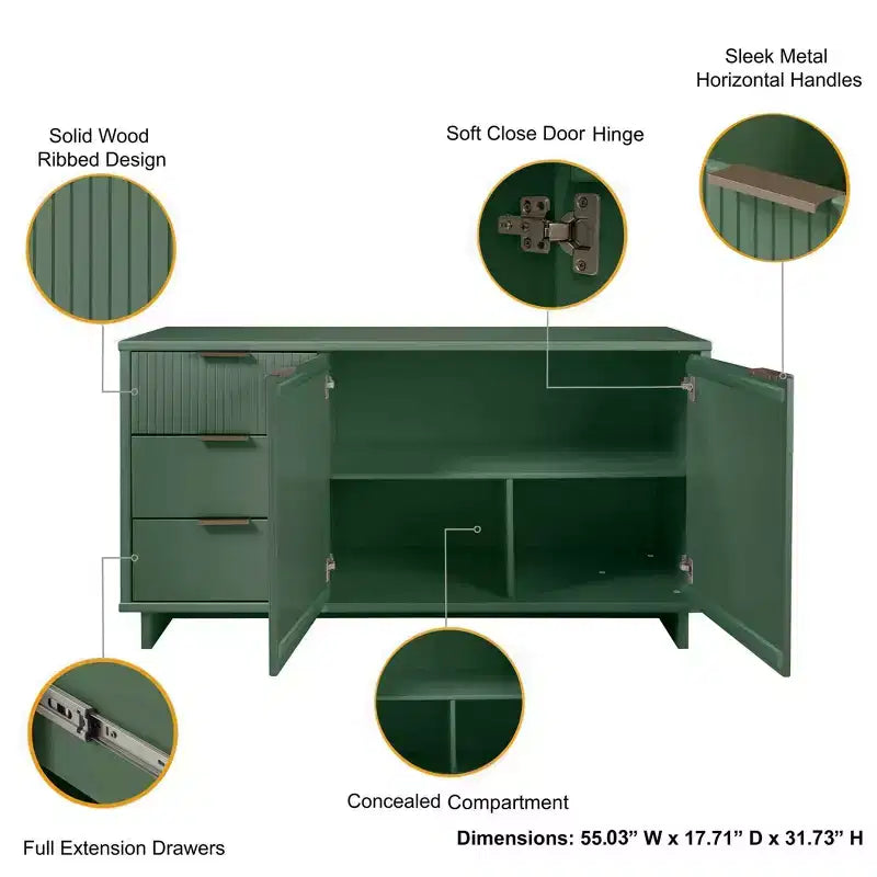 55.07 Credenza Moderna a 3 Cassetti Granville - Manhattan Comfort