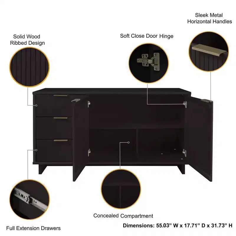 55.07 Credenza Moderna a 3 Cassetti Granville - Manhattan Comfort