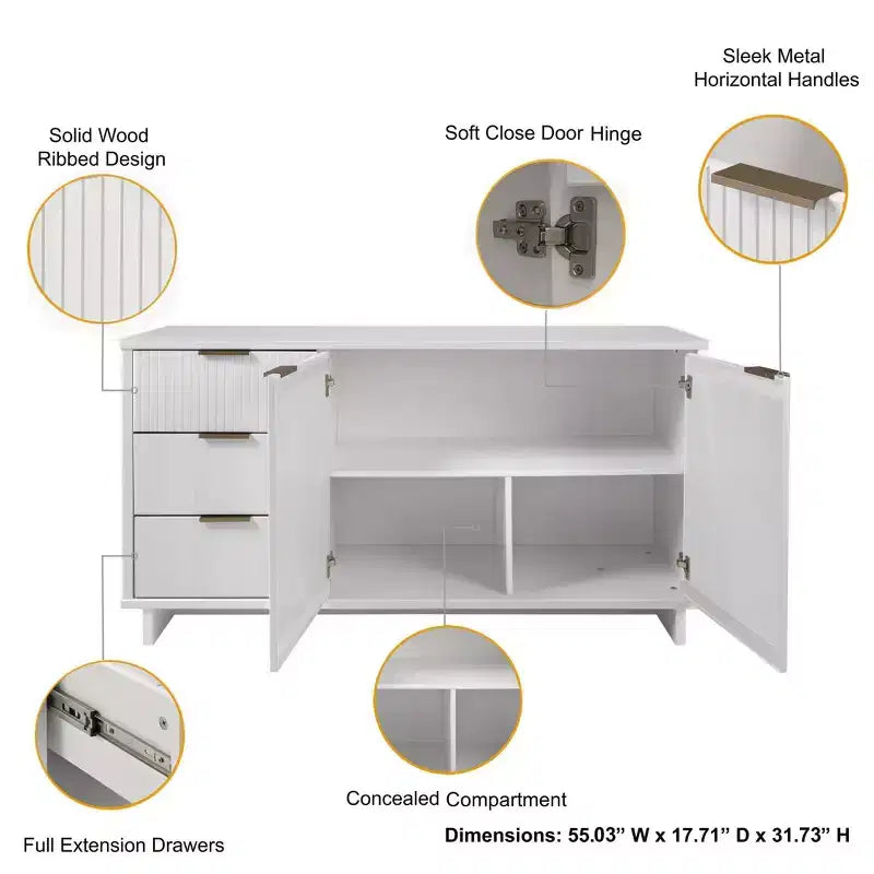 55.07 Credenza Moderna a 3 Cassetti Granville - Manhattan Comfort