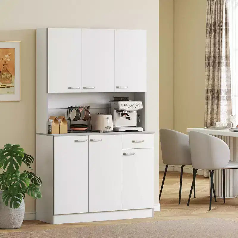 HOMCOM Credenza a buffet indipendente 71", Mobile da Cucina con 6 Ante, 3 Ripiani Regolabili e 1 Cassetto