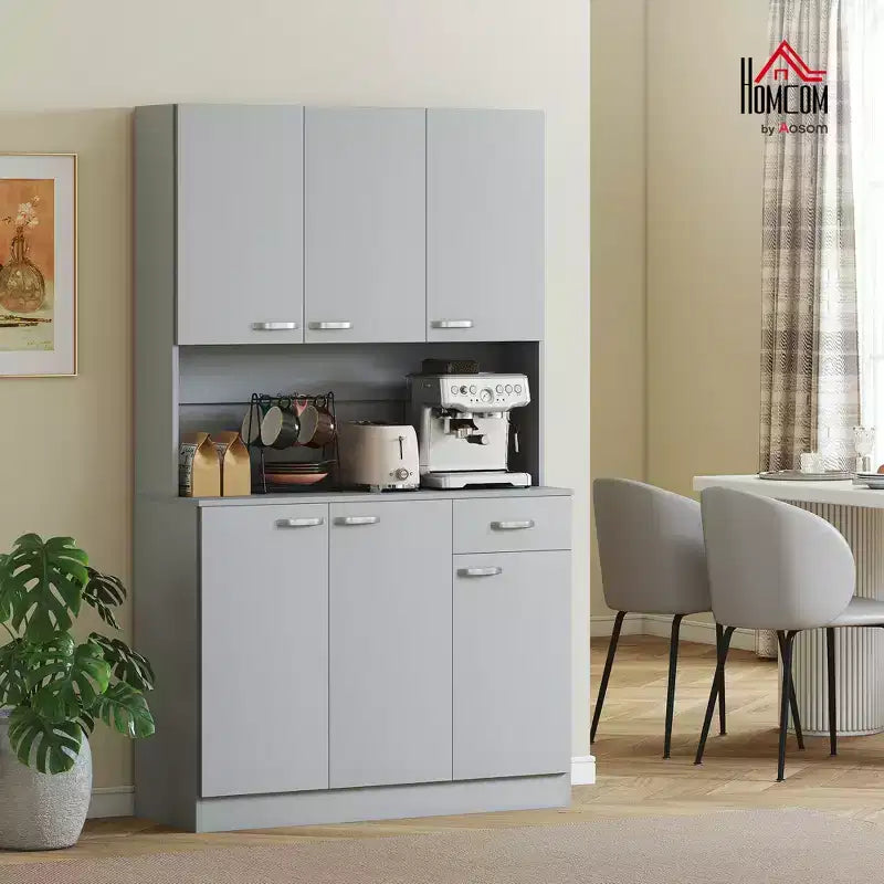 HOMCOM Credenza a buffet indipendente 71", Mobile da Cucina con 6 Ante, 3 Ripiani Regolabili e 1 Cassetto