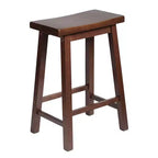 Sgabello da cucina alto 61 cm PJ Wood Classic Saddle-Seat, senza schienale, con 4 gambe quadrate, per case, sale da pranzo e bar, noce (confezione da 4)