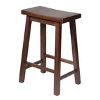 Sgabello da cucina alto 61 cm PJ Wood Classic Saddle-Seat, senza schienale, con 4 gambe quadrate, per case, sale da pranzo e bar, noce (confezione da 4)