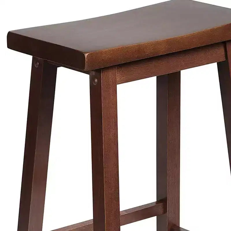 Sgabello da cucina alto 61 cm PJ Wood Classic Saddle-Seat, senza schienale, con 4 gambe quadrate, per case, sale da pranzo e bar, noce (confezione da 4)