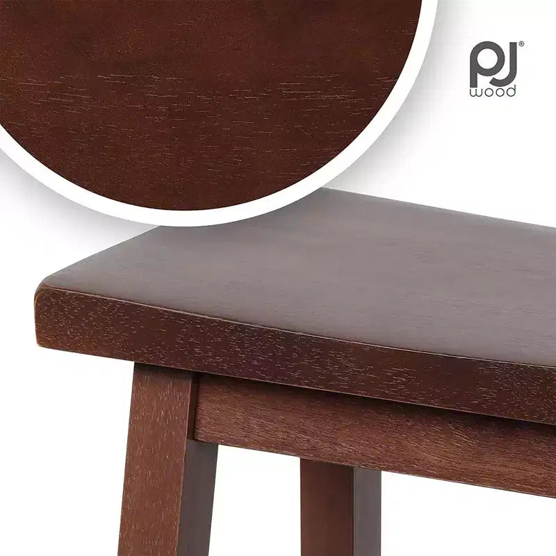 Sgabello da cucina alto 61 cm PJ Wood Classic Saddle-Seat, senza schienale, con 4 gambe quadrate, per case, sale da pranzo e bar, noce (confezione da 4)