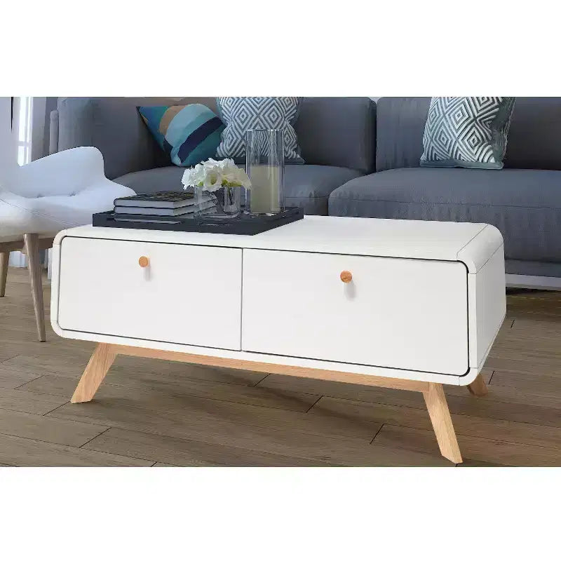 Ren Home Leva - Consolle portatv scandinava con 2 cassetti, curva, colore bianco