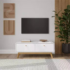 Ren Home Leva - Consolle portatv scandinava con 2 cassetti, curva, colore bianco