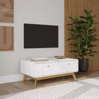 Ren Home Leva - Consolle portatv scandinava con 2 cassetti, curva, colore bianco
