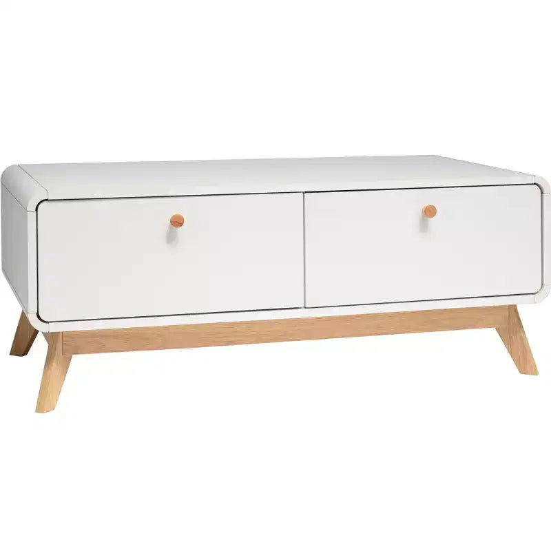 Ren Home Leva - Consolle portatv scandinava con 2 cassetti, curva, colore bianco
