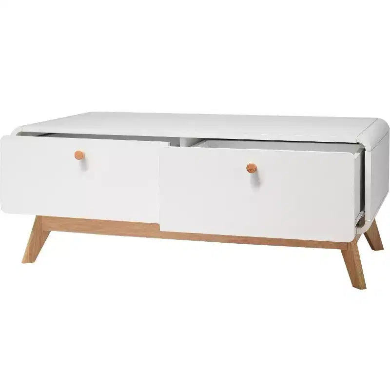 Ren Home Leva - Consolle portatv scandinava con 2 cassetti, curva, colore bianco