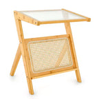 Tavolino in rattan Costway Tavolino in bambù con ripiano in vetro temperato noce/naturale
