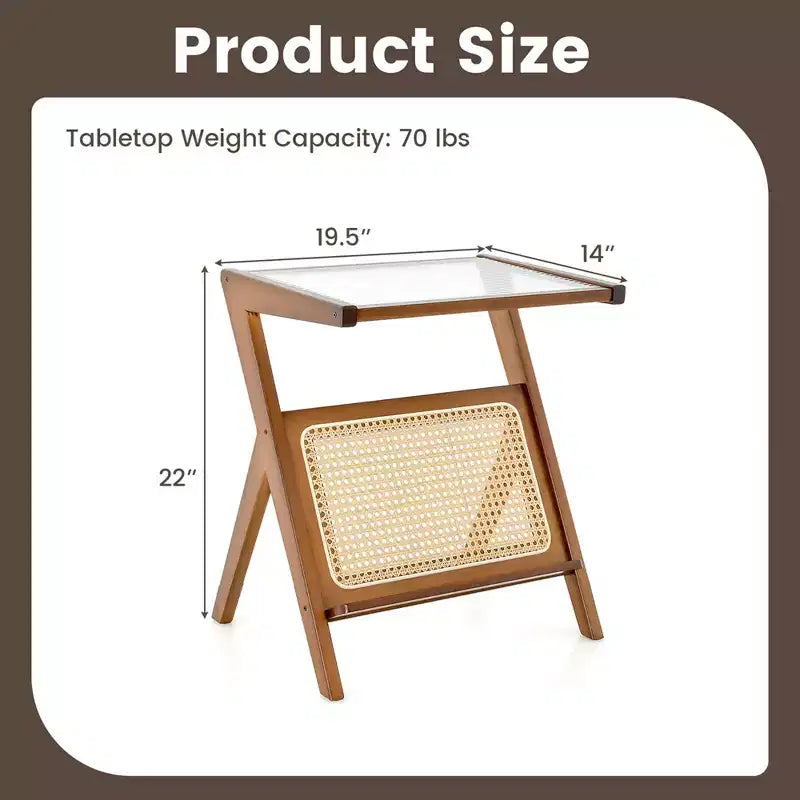 Tavolino in rattan Costway Tavolino in bambù con ripiano in vetro temperato noce/naturale