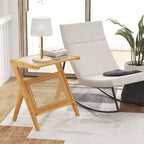 Tavolino in rattan Costway Tavolino in bambù con ripiano in vetro temperato noce/naturale