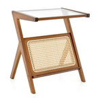Tavolino in rattan Costway Tavolino in bambù con ripiano in vetro temperato noce/naturale