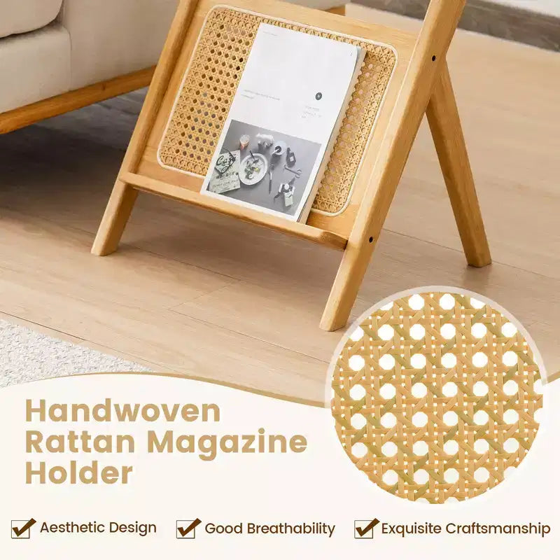 Tavolino in rattan Costway Tavolino in bambù con ripiano in vetro temperato noce/naturale