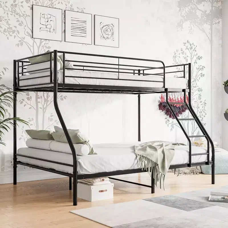 Letto a castello in metallo a due piazze con scaletta e ringhiera superiore rinforzata, nero - ModernLuxe