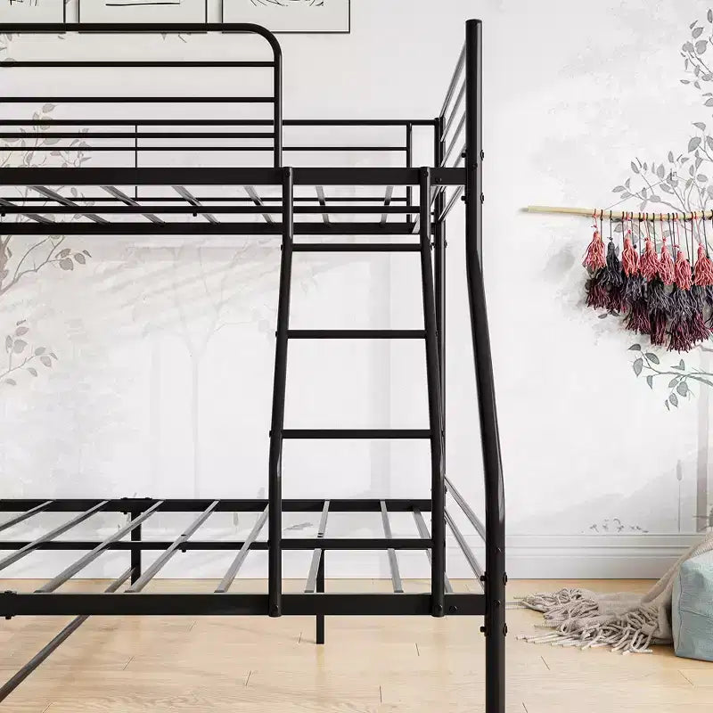 Letto a castello in metallo a due piazze con scaletta e ringhiera superiore rinforzata, nero - ModernLuxe