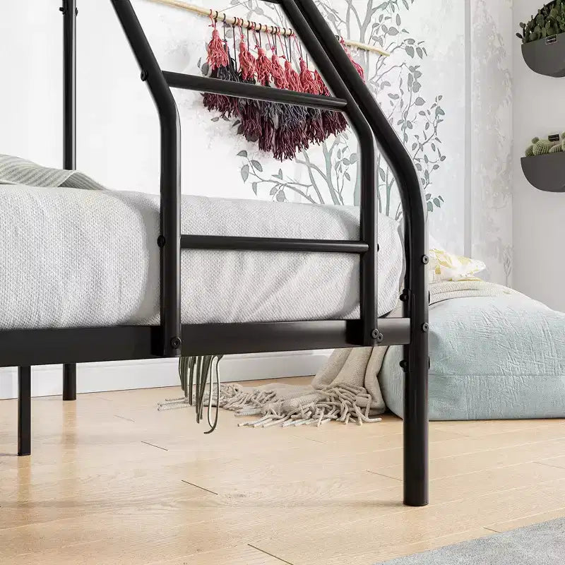Letto a castello in metallo a due piazze con scaletta e ringhiera superiore rinforzata, nero - ModernLuxe
