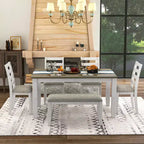 Set da Tavolo da Pranzo Rustico in Legno a 6 Pezzi, Tavolo Rettangolare con 4 Sedie e Panca - ModernLuxe