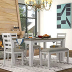 Set da Tavolo da Pranzo Rustico in Legno a 6 Pezzi, Tavolo Rettangolare con 4 Sedie e Panca - ModernLuxe