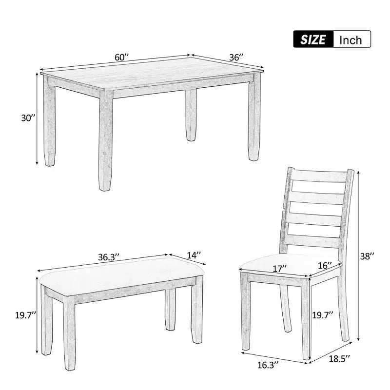 Set da Tavolo da Pranzo Rustico in Legno a 6 Pezzi, Tavolo Rettangolare con 4 Sedie e Panca - ModernLuxe