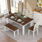 Set da Tavolo da Pranzo Rustico in Legno a 6 Pezzi, Tavolo Rettangolare con 4 Sedie e Panca - ModernLuxe