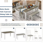 Set da Tavolo da Pranzo Rustico in Legno a 6 Pezzi, Tavolo Rettangolare con 4 Sedie e Panca - ModernLuxe