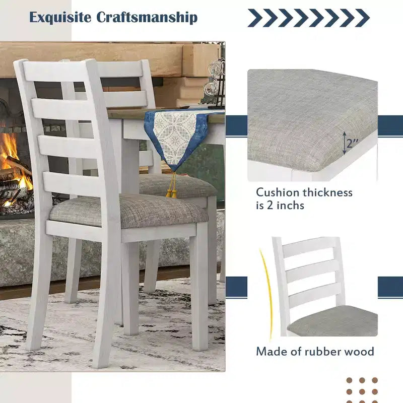 Set da Tavolo da Pranzo Rustico in Legno a 6 Pezzi, Tavolo Rettangolare con 4 Sedie e Panca - ModernLuxe
