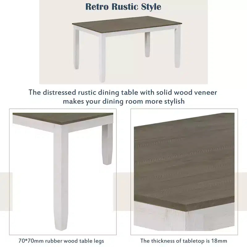 Set da Tavolo da Pranzo Rustico in Legno a 6 Pezzi, Tavolo Rettangolare con 4 Sedie e Panca - ModernLuxe